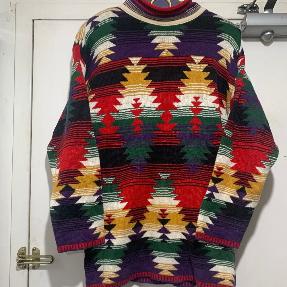 VINTAGE LEW MAGRAM COLLECTION NEW YORK KNIT PRINT TURTLENECK SWEATERS SIZE M